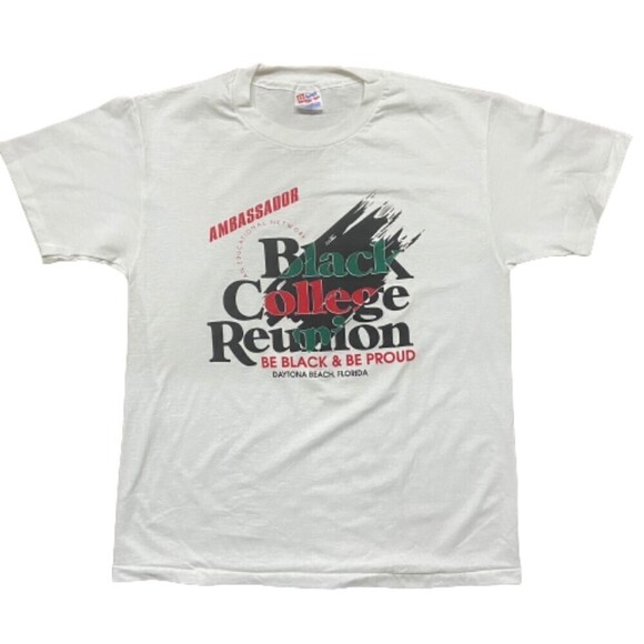 Hanes Black College Reunion Vintage Single Stitch White Tee Men's Size Large - Picture 1 of 8